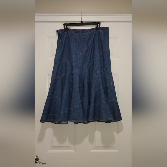 Lauren  Ralph Lauren Womens Denim Skirt Size 10 Side Zip Button Flare Twirl Y2k - Picture 3 of 5